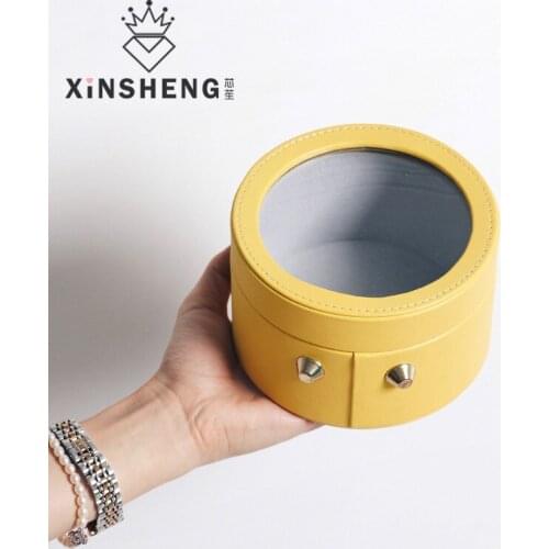 1pcs round Leather Packaging Flower Box Transparent Souvenir Box Rose Flower Handmade Floral Material gift bags birthday Party