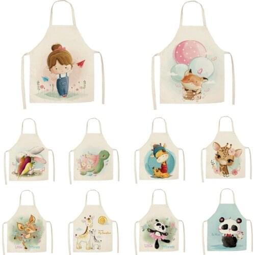 Linen Cartoon Animal Deer Turtle Panda Print Kitchen Aprons Unisex Dinner Party Cooking Bib Funny Pinafore Cleaning Apron