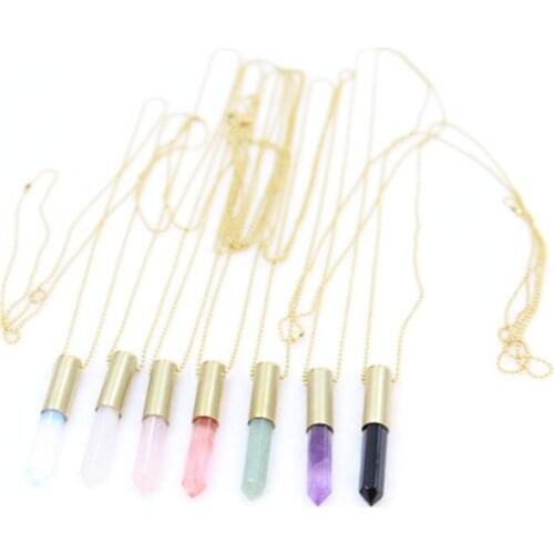 Fashion copper bullet pendant necklaces,seven colors natural stone pendant necklaces