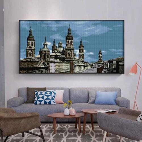 European old castle Printed pattern Cross Stitch Kits Chinese Embroidery Needlework DMC Counted Building Cross-stitch set Easy