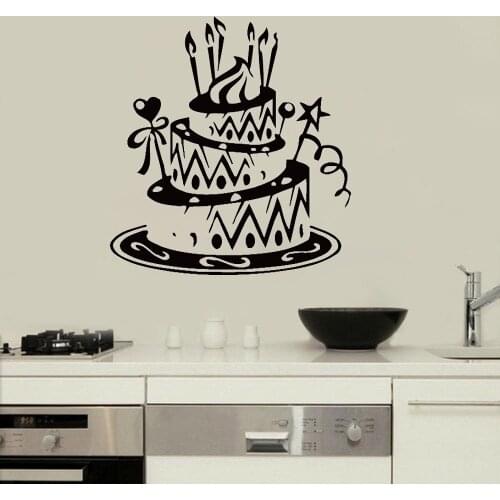 Birthday Cake Wall Sticker Home Decor Kitchen Wall Decals Kids Children Room Nursery Wall Art Murals Decoration