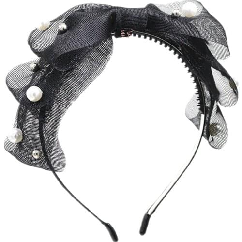 2021 NEW summer stiff tulle 3 layor bow hairband Pearl hairband girls bow headband hair accessories