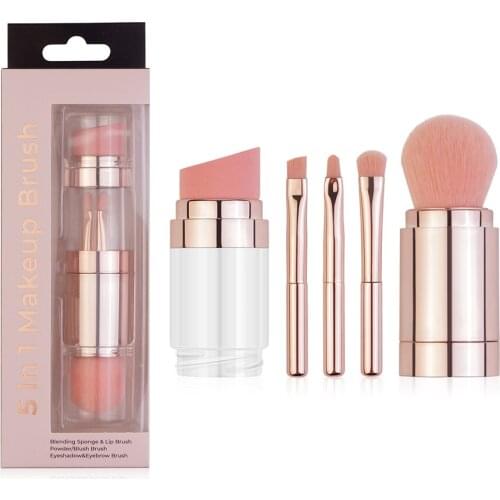Five-in-one Makeup Brush Multifunctional Portable Eyebrow Brush Lip Brush Powder Puff Blush Brush Beauty Make Up Kit Tool