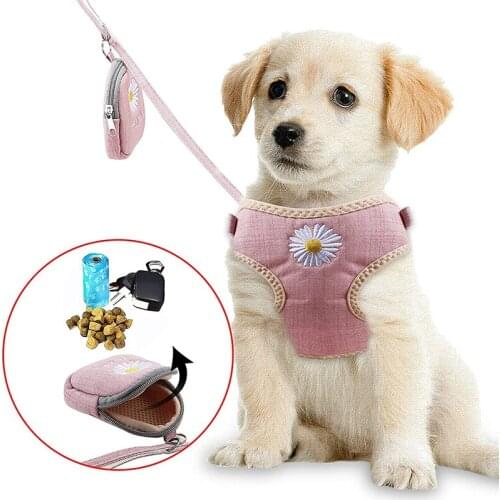 Dog Harness Leash Adjustable Dog Cat Harness Vest With Snack Bags Durable Pet Walking Leash For Small Dogs Kittens Pet Supplies