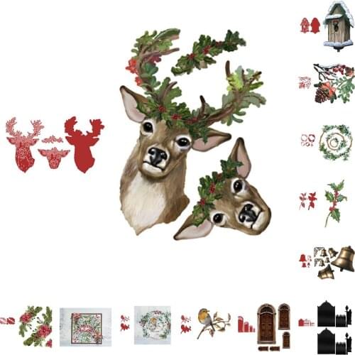 Christmas Decor Flower Reindeer Set Cutting Dies for DIY Scrapbooking Crafts Stencils Make Album Template Handmade Decoration
