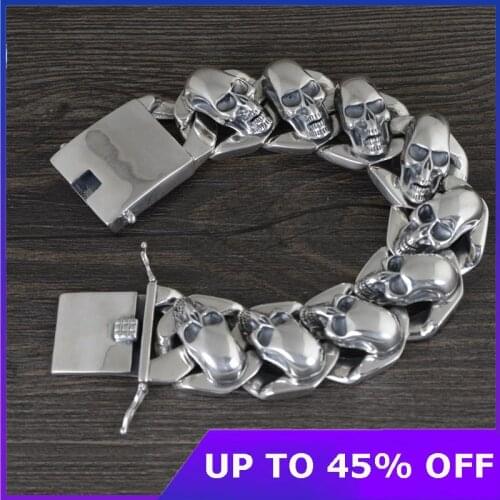 S925 Sterling silver jewelry tank chain skull wide version mens bracelet Thai silver Trendy Hyperbole Width Skeleton Bracelet