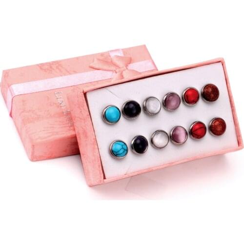 LUXUSTEEL Gold/Silver Color Round Opal Stainless Steel Earring Sets Nickel-Free Stud Earring Wholesale Jewelry