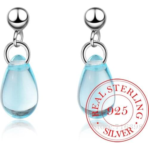 925 Sterling Silver Blue Crystal Drop Earrings For Women Girls Wedding Jewelry Sterling-silver-jewelry pendientes eh857