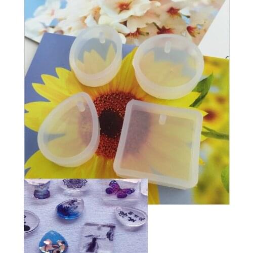 5Pcs Shapes Silicone Moulds Gem Charm Pendant DIY Molds Jewelry Making Tools with Hanging Hole