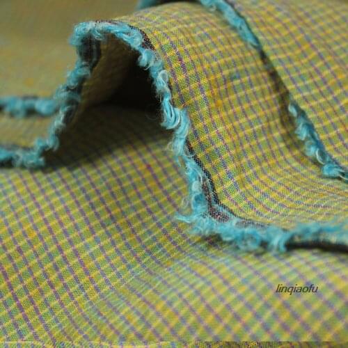 Original design gray green small plaid yarn-dyed pure linen fabric