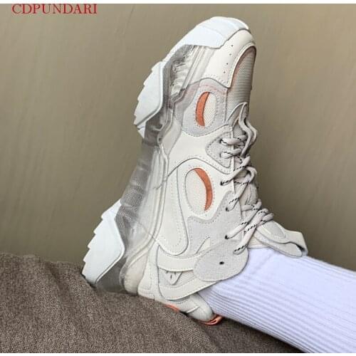 2021 Black White Genuine Leather Flat Platform Sneakers Shoes Women Spring Summer Casual Flats Ladies Popular