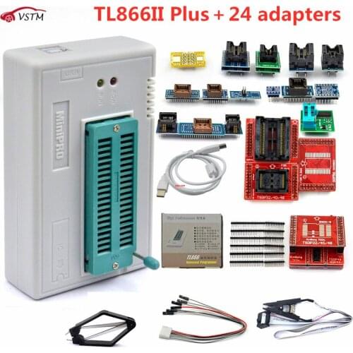 V7.21 TL866II Plus TL866A WITH 21 ADAPTER USB Universal Programmer Bios/ECU Programmer+24adapters 1.8V nand flash 24 93 25 mcu