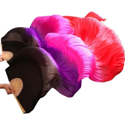 Belly Dance Fan 100% Real Silk/Imitation Silk Handmade Dyed Silk Dance Veils 1 Pair High Quality Silk Fans Pure Natural Silk Fan