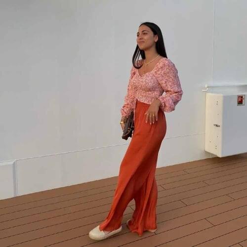 Xikom 2021 Summer Women Solid Elastic High Waist Wide Leg Pants Female Vintage Trousers Ladies Streetwear Pants