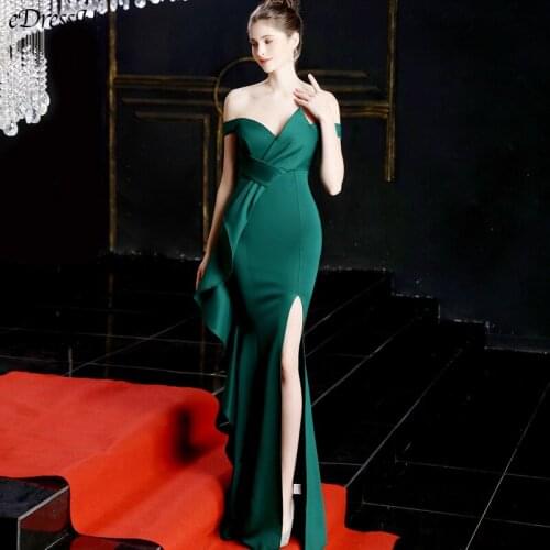 Green Evening Dress Boat Neck Elegant Party Dress Sexy Mermaid Evening Party Gown Vestido de Fiesta Split Prom Dress YNY-16655