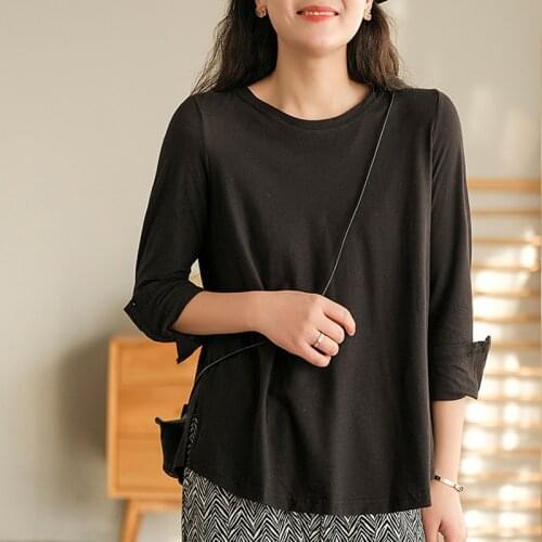 Johnature Women Casual Cotton T-Shirts O-Neck Long Sleeve Solid Color 2021 Spring New Soft Female Clothes Korean Style T-Shirts