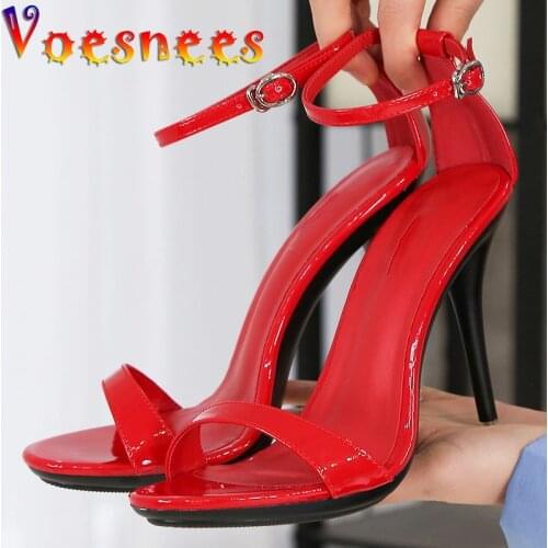 Voesnees Women Shoes Candy Color Stiletto Sandals Fashion One Word Band High-Heeled Summer 2021 New Plus Size 43 Stripper Shoes