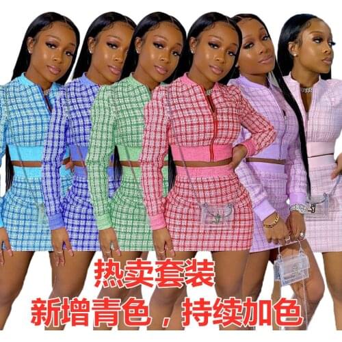 Vintage Two Piece Set Long Sleeve Women Set Tracksuit Autumn Jackets Top And Mini Skirts Set Suit Fashion Matching Set