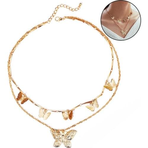 Handmade Necklace Butterfly Retro Pendant Necklace Layered Necklace Butterfly Statement Necklaces Female Chocker Jewelry