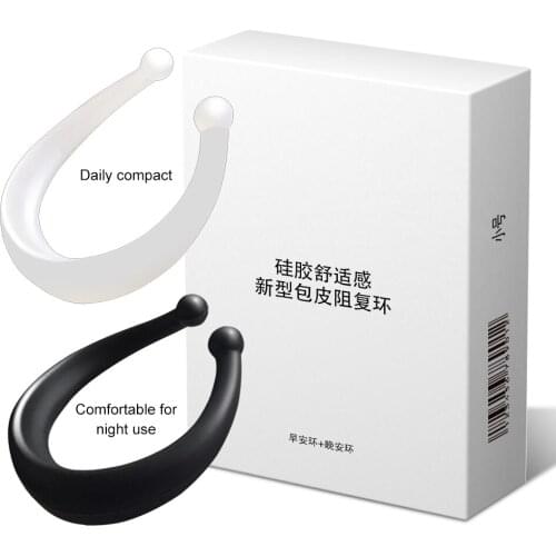 Newest 2pcs Silicone Male Foreskin Corrector Penis Ring Daily Night Glans Cock Ring Delay Ejaculation Sex Toys For Men Adult