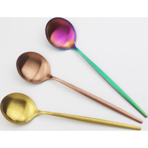 6Pcs Dinner Spoons Set Matte Stainless Steel Spoons Soup Spoon Long Handle Dessert Scoop for Rice Porridge Gold Salad Dinnerware