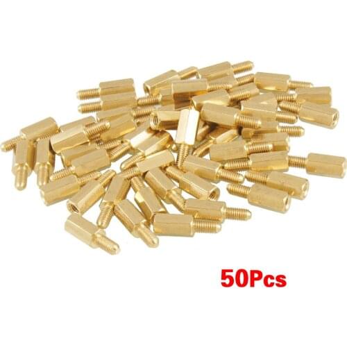 Promotion! 50 Pcs Brass Screw Thread PCB Stand-off Spacer M3 Male x M3 Female 6mm