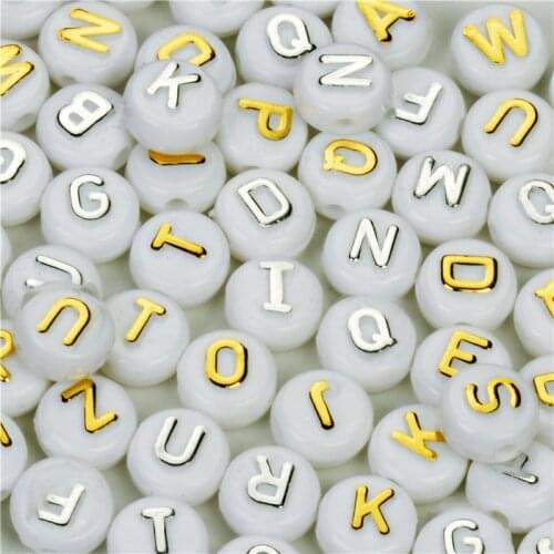 Gold 10mm Alphabet Beads Acrylic Bead With Letters 100PCs White DIY Letter Beads For Bracelet Accessories For Jewelry