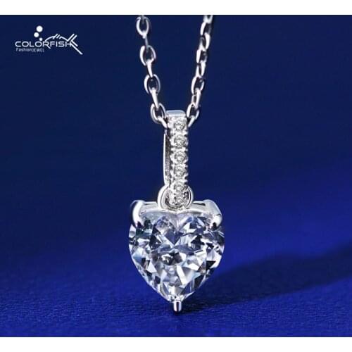COLORFISH Solid 925 Sterling Silver 7mmx7mm High Carbon Diamond Heart Shaped Pendant Necklace For Women Fine Jewelry Party Gifts