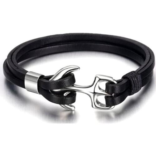 Hot Sale Retro Multi-Layer Leather Bracelets For Man Curb Cuban Link Chain Charm Bangle Wrap Multilayer Male Gift