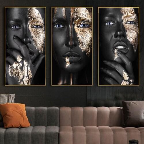 African Woman with Golden Makeup Canvas Paintings On the Wall Art Posters And Prints Black Woman Face Canvas Pictures Home Decor