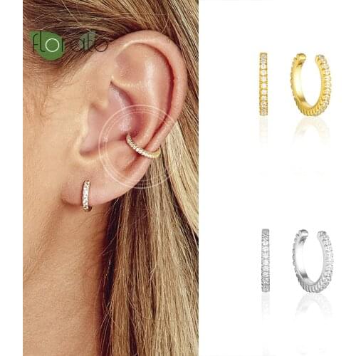 1PC Clip-on Earrings 925 Sterling Silver Zircon Simple C-Shaped False Pierced Ear Clip Female Charm Wedding Banquet Jewelry