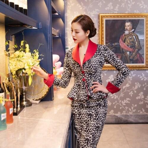 Spring and autumn retro leopard print color waist short jacket female elegant womens 2 piece set lapel stitching temperament