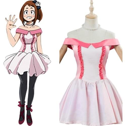 My Hero Academia Cosplay Boku no Hero Ochaco Uraraka Cosplay Costume Pink Dress Halloween Carnival Cosplay Costume Custom Made