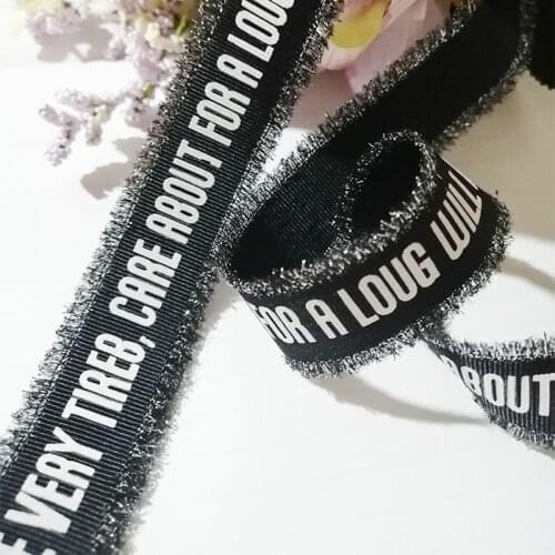 Pretty 1M Off White Black Letter shinning 2.5cm width blue Cowboy Lace stripe cotton grosgrain ribbon DIY sewing accessories