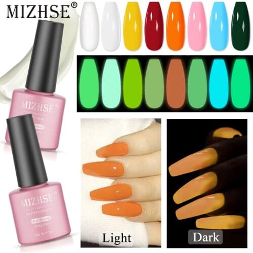 MIZHSE Glow In The Dark Gel Nail Polish 7ML Universal Luminous Fluorescent Neon UV LED Semi Permanent Soak Off Gel Varnish