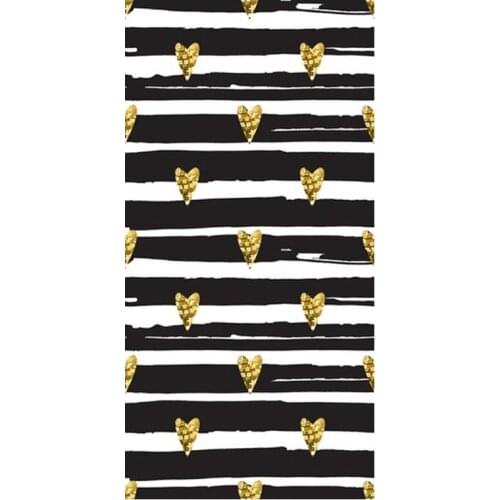 Trendy Gold Hearts Striped Microfiber Shower Bath Towels Set Elegant Black White Striped Beach Travel Towel Spa Sauna Towel Gift