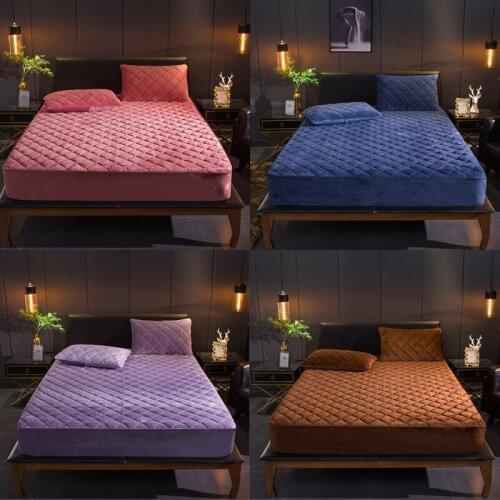 Soft Flannel Coral Velvet Fitted Sheet Mattress Protector Bedding Sets Velvet Bed Sheet Quilted Thickened Warm Bedspread