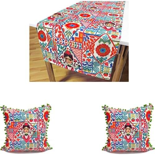 Frida Handmade Home Decoration Sets 2 Pillowcase + 1 Tablecloths Runner