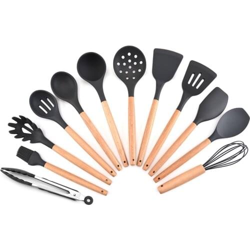 Silicone Kitchen Tools Set Cooking Tools Utensils Set Spatula Shovel Soup Spoon with Wooden Handle Special Heat-resistant Design