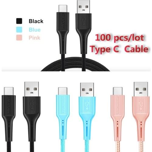 Wholesale USB Type C Cable 100pcs/lot 1m 2m 3m for Huawei Samsung Xiaomi Fast USB Charging Type-C Charger Data Cable