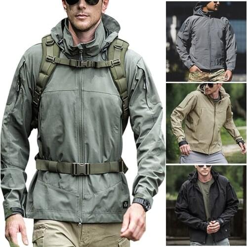 Outdoor Waterproof Soft Shell Hooded Jacket Spectre Hoodie With 7 Zipper Pocket Warm Breathable Lightweight SAL99