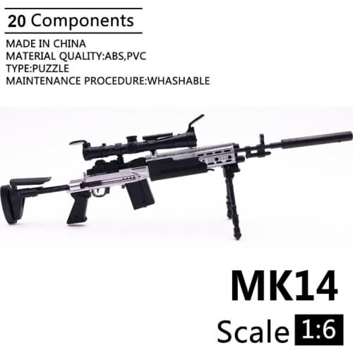 1:6 MK14 MODO Sniper Rifle Black Coated Plastic Assemble Gun Model Military Accessories For 12" Action Figure Display Collection