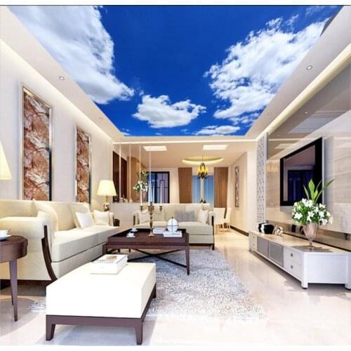 Simple blue sky white clouds ceiling mural Living Room Bedroom Ceiling Background Wallpaper 3D Mural