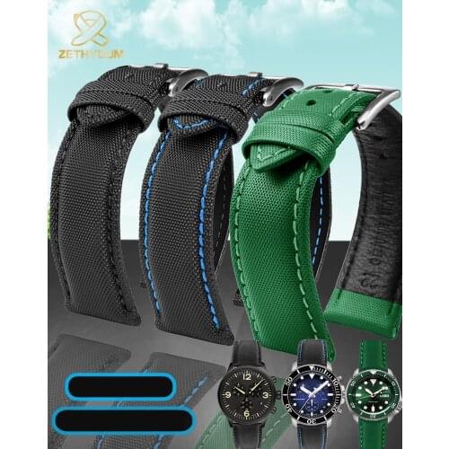 20 21 22 23 24mm Canvas Leather Bottom Watch Band Replacement For Omega Seamaster 300 Planet-Ocean Seiko Tissot Nylon Strap
