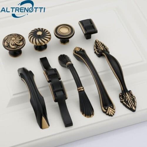 Luxury Furniture Cabinet Handle Vintage European Black Brass Drawer Wardrobe Door Pull Cupboard Kitchen Closet Knob Hardware