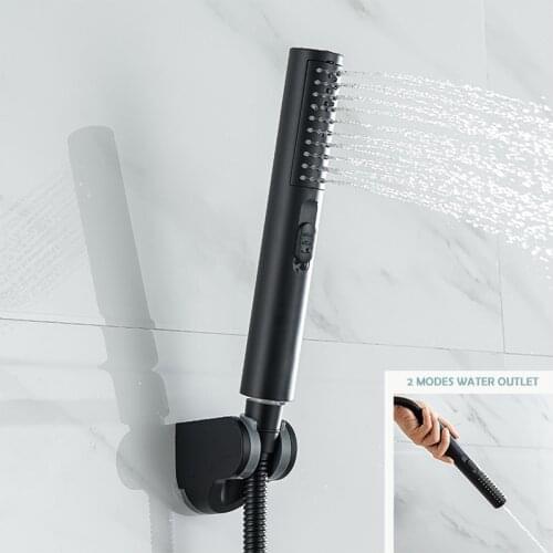 Hand-held Shower Head Water Saving Black Bathroom Rainfall Shower with Adjustable Bracket High Pressure Handheld Shower Head Set