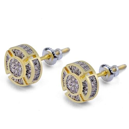 New Fashion Charm Iced Out Charm Rock Bling Party Punk 1 Pair Hip Hop Jewelry Zirconia Micro Inlay Round Thread Stud Earrings