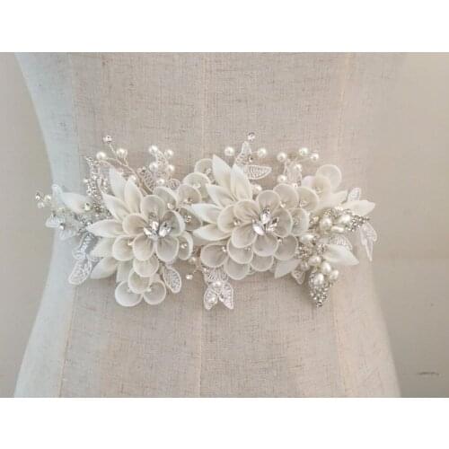 Rhinestone Crystal Applique With 3D Flowers For Bridal Accessories Headwear Wedding Dress Sash Haute Couture Costume Decor