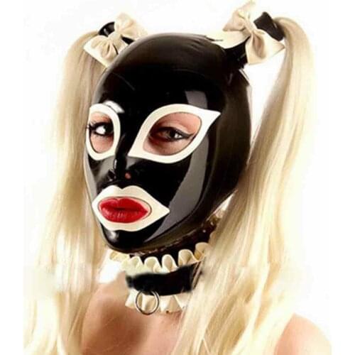 Ladies Black Latex Mask with Wig,catsuit Bodysuit Mask Party,latex Hood,Handmade