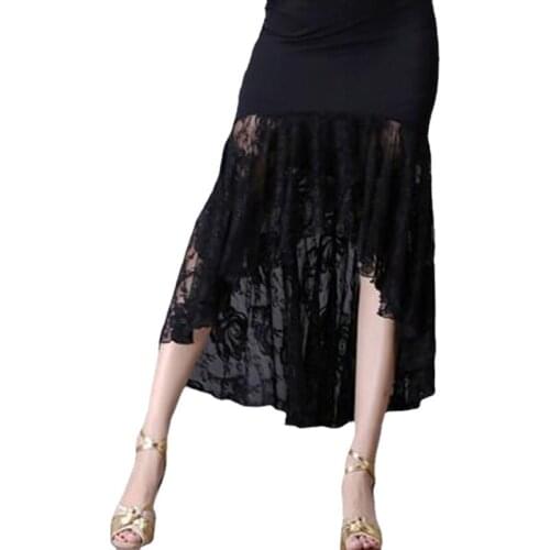 New Sexy Latin Dance Skirts Women Back Lace Skirt Irregular Fish Tail Skirt Long Ballroom Dance Dress Women Skirts 2021